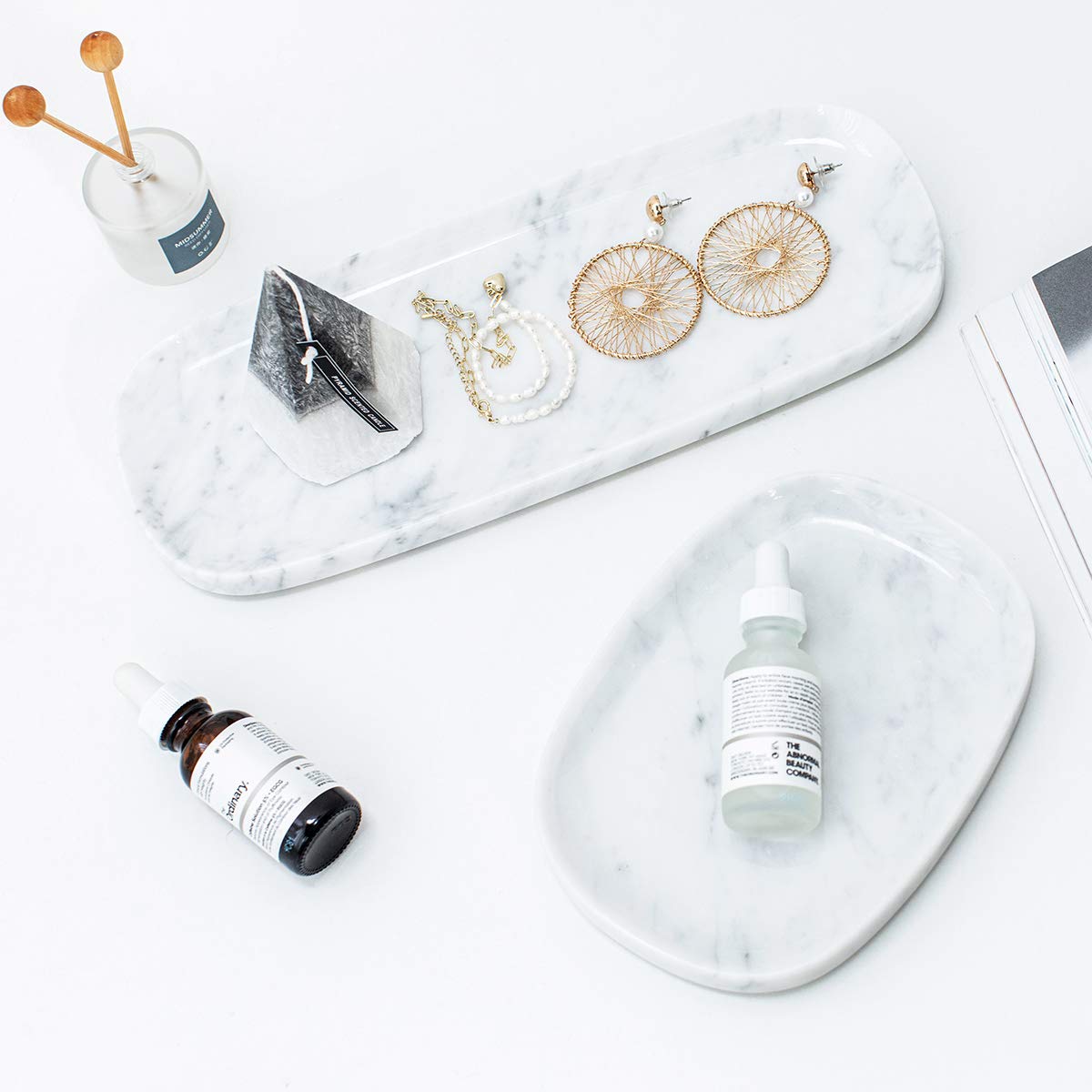 Jimei Marble Vanity Tray Decorative Tray Oval Storage Organizer Mini Bathroom Kitchen Dresser Jewelry Dish Ring Holder For Count